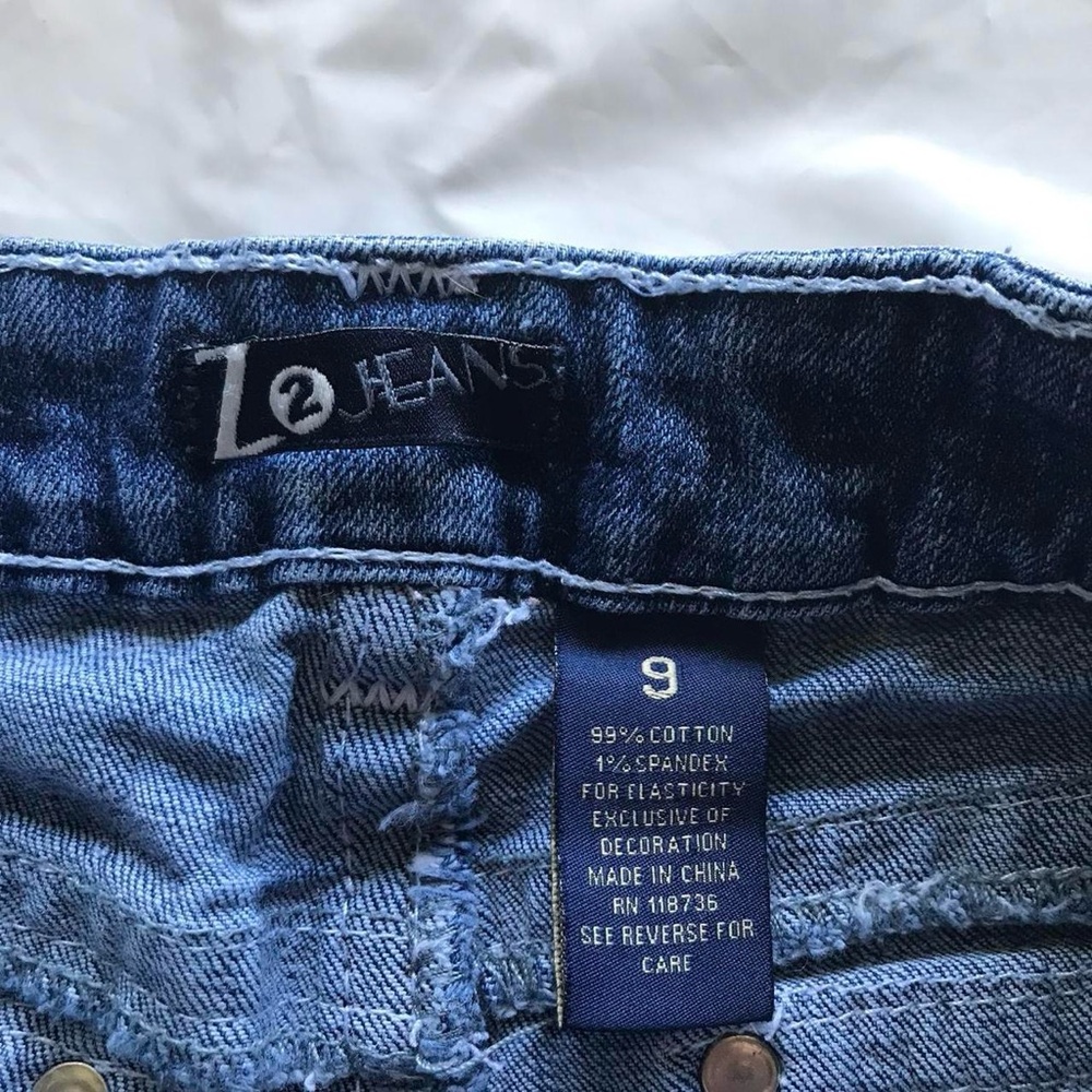 Low Rise Dark Blue Jean Shorts with White Stitching and Rhinestone Buttons - Picture 5 of 5